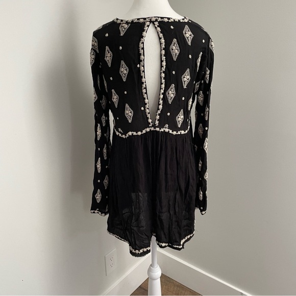 Free People Diamond Embroidered Smock Top Long Sleeve Whimsigoth Size Small - Picture 8 of 12